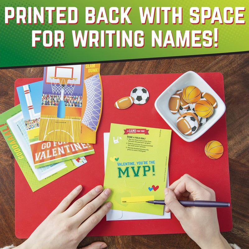 Peaceable Kingdom Valentines Cards for Kids Classroom, Set of 28 Valentines Day Gifts - Flick 'em Sports Games - Image 4